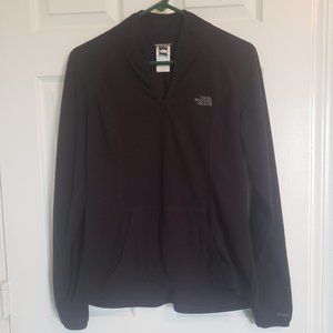 The North Face TKA Micro V Neck Fleece Pullover Black Womens L Fitted Run Gym